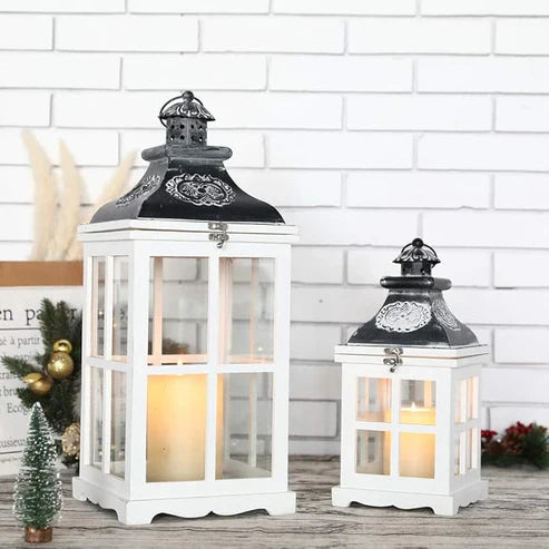 White Wood Decorative Lanterns (2pc)