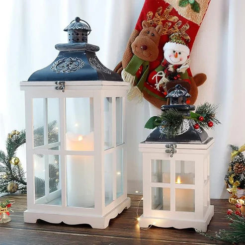 White Wood Decorative Lanterns (2pc)